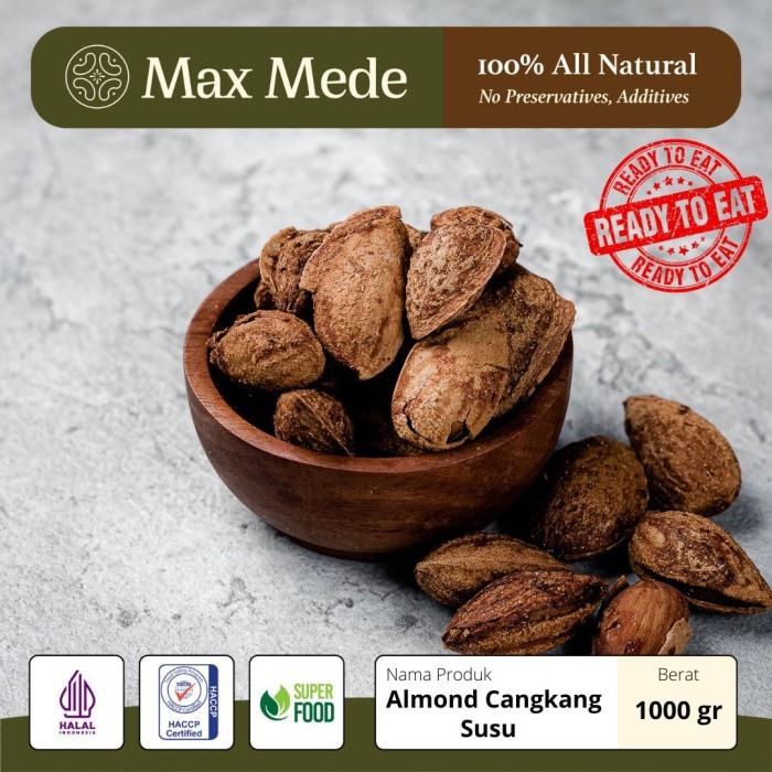 Kacang Almond Cangkang Panggang RASA SUSU GURIH - 1 KG (ROASTED Whole Almond Nuts in Shell)